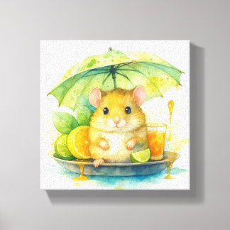 Lienzo Cute Watercolor Mouse Under Umbrella Canvas Art !