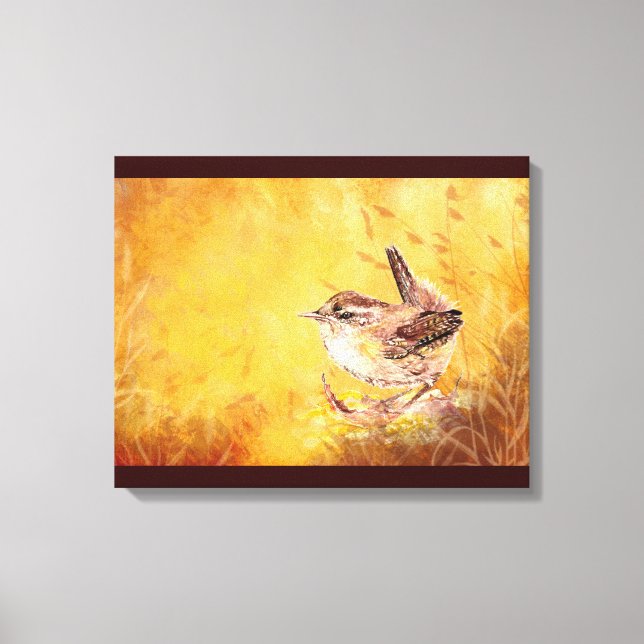 Lienzo Cute Watercolor Wren Pintado de Aves (Anverso)