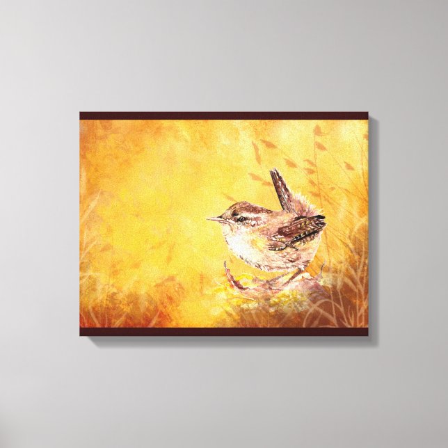 Lienzo Cute Watercolor Wren Pintado de Aves (Anverso)