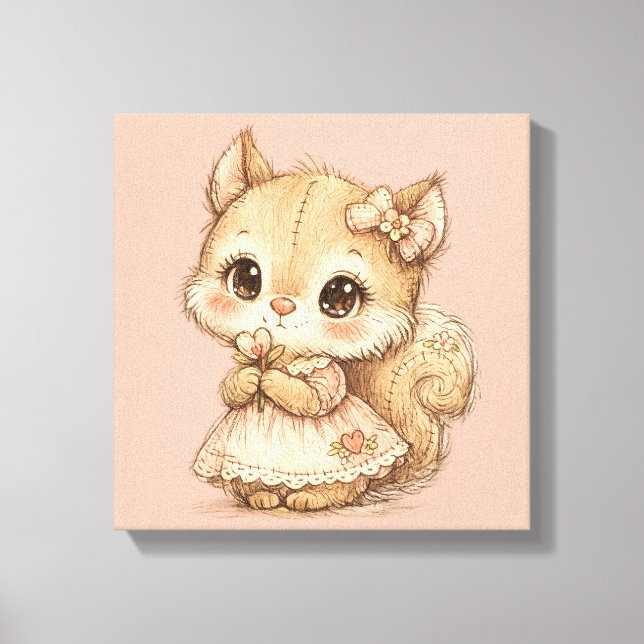Lienzo Cute Whimsical Watercolor Animal  (Anverso)