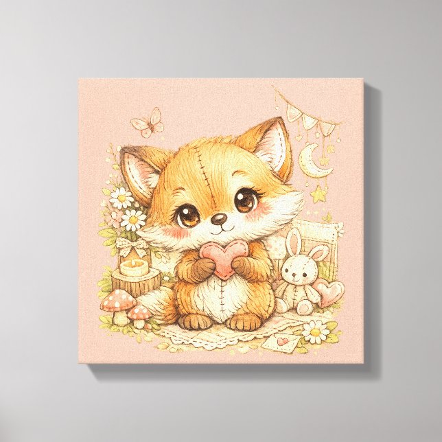 Lienzo Cute Whimsical Watercolor Animal  (Anverso)