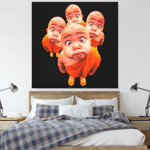Lienzo Cute Young Monk Minimalista Túnica Naranja