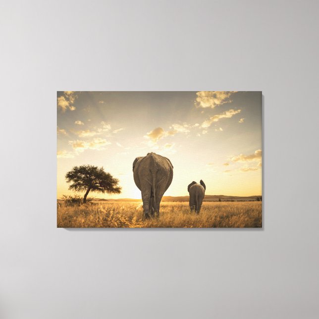 Lienzo Cutest Baby Animals | Elephant Calf & Mother (Anverso)
