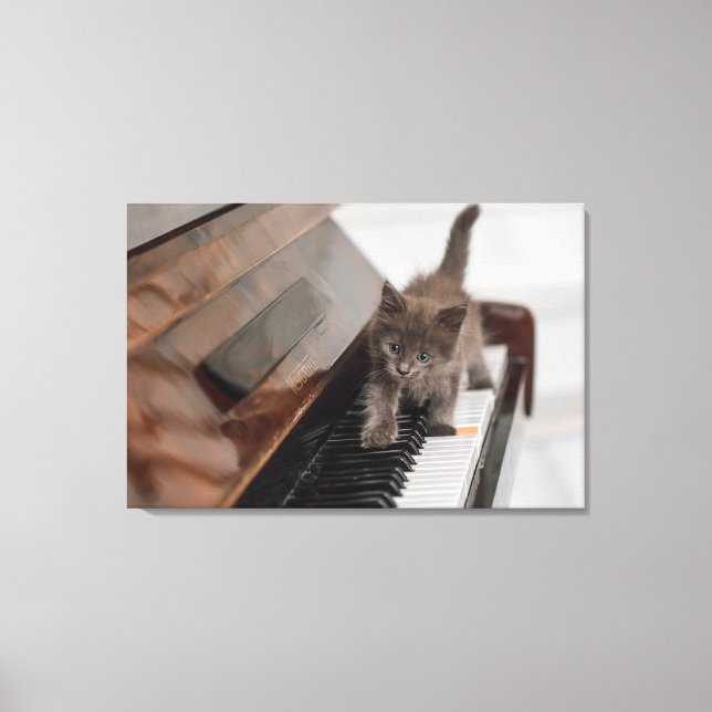 Lienzo Cutest Baby Animals | Kitten on Piano (Anverso)