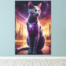 Lienzo Cyber Cat Poster - Futurista Muro felino de cienci