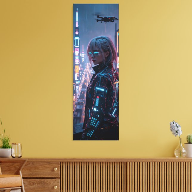 Lienzo Cyberpunk Cityscape Poster Futurista Hembra Hacke (Insitu (Sala de estar))