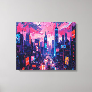 Lienzo Cyberpunk Skyline Canvas Wall Art | Futurista