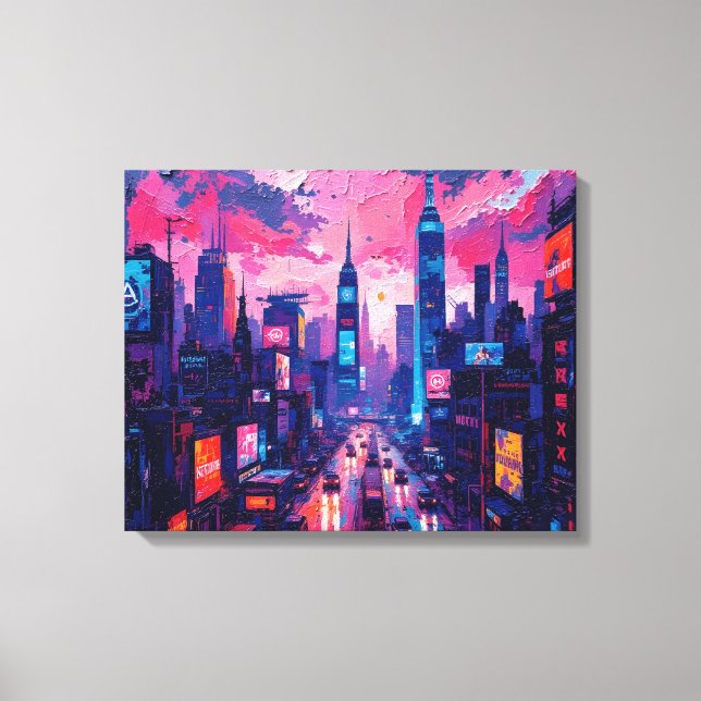 Lienzo Cyberpunk Skyline Canvas Wall Art | Futurista (Anverso)