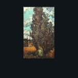 Lienzo Cypreses y dos mujeres por Vincent van Gogh<br><div class="desc">Cypresses y Two Women de Vincent van Gogh es una pintura pintada de arte fino post impresionista del paisaje natural. Un símbolo de amistad, mejores amigos dando un paseo por el carril rural en el sur de Francia. Vista de los cipreses con dos figuras femeninas y nubes esponjosas blancas en...</div>