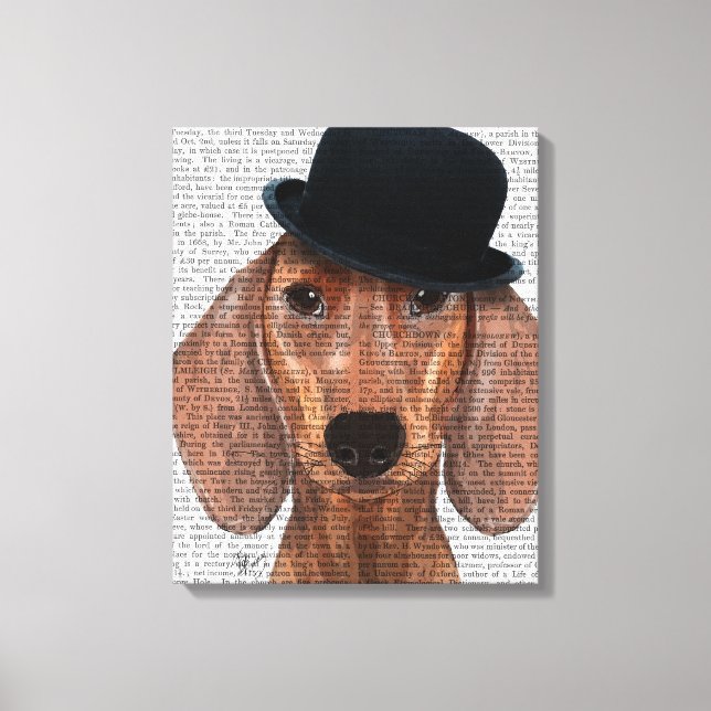 Lienzo Dachshund con Gorra del Black Bowler (Anverso)