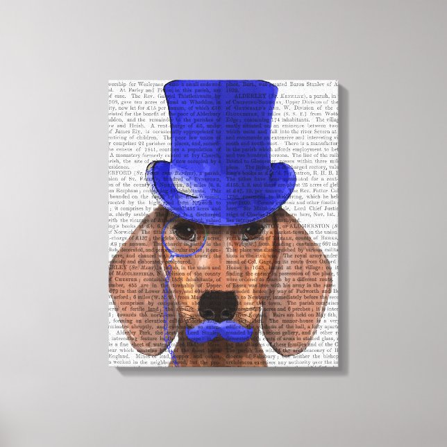 Lienzo Dachshund con sombrero azul superior y bigote azul (Anverso)