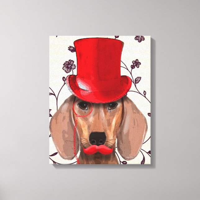 Lienzo Dachshund con sombrero rojo superior (Anverso)