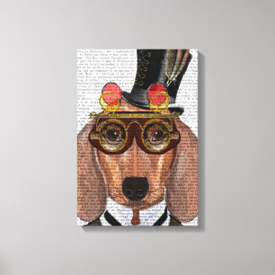 Lienzo Dachshund con sombrero superior y gafas