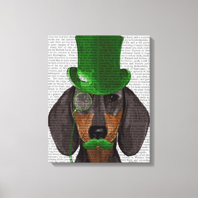 Lienzo Dachshund con sombrero verde superior negro (Anverso)