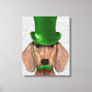 Lienzo Dachshund con sombrero verde superior y bigote