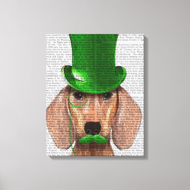Lienzo Dachshund con sombrero verde superior y bigote (Anverso)