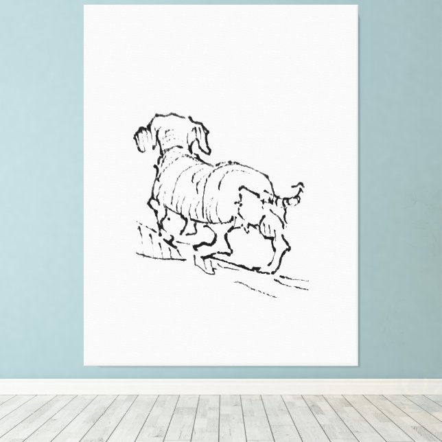 Lienzo Dachshund Feliz – Ilustración de Perro Salchicha (Insitu (piso de madera))