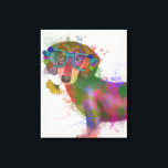 Lienzo Dachshund & Glasses Splash Arcoiris<br><div class="desc">Esta huella de acuarela muestra un retrato colorido de un dachsund con gafas verde azuladas adornadas con flores | Por Fab Funky</div>