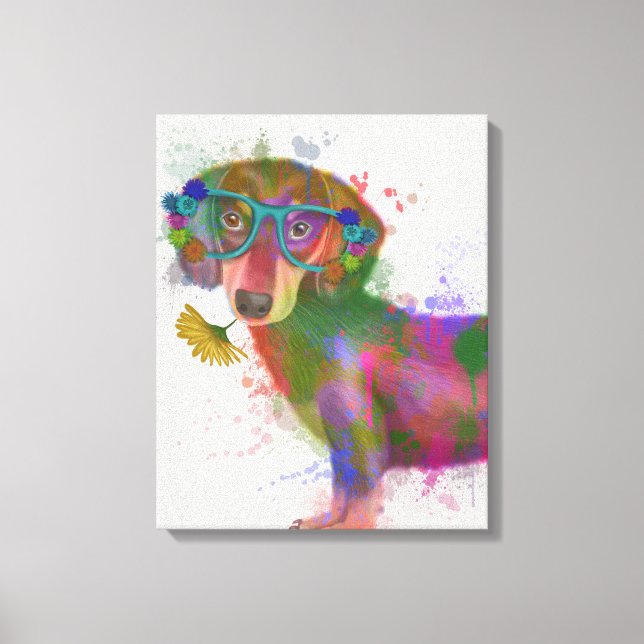 Lienzo Dachshund & Glasses Splash Arcoiris (Anverso)
