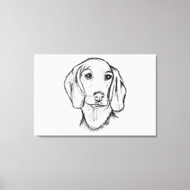 Lienzo dachshund hand drawn sketch black white puppy dog  (Anverso)
