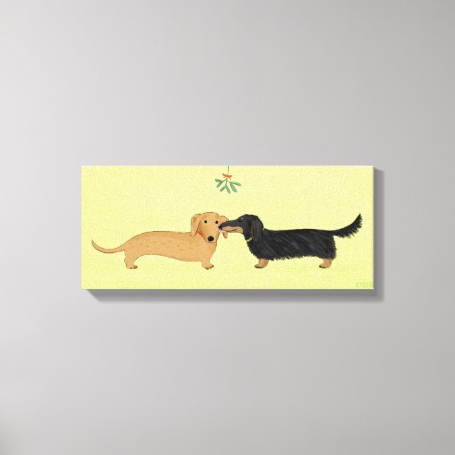 Lienzo Dachshund Mistletoe Kiss - Navidades de Perros de  (Anverso)