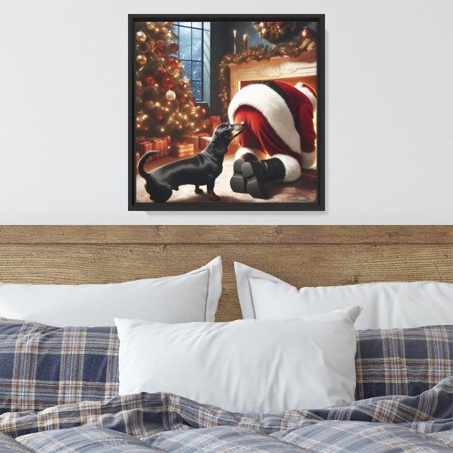 Lienzo Dachshund y Santa  (Insitu(Dormitorio))