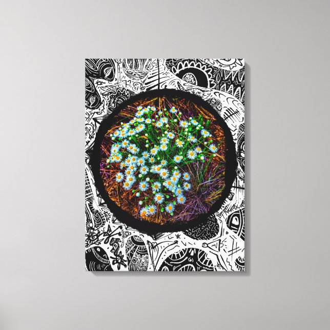 Lienzo Daiseys en la pradera. Marco abstracto (Anverso)