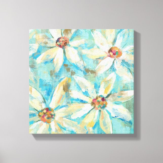 Lienzo Daisies blancos en azul (Anverso)
