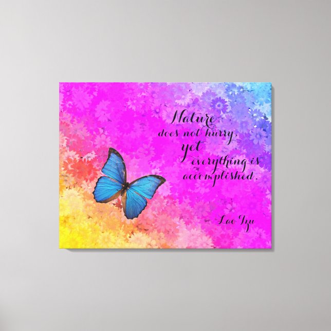 Lienzo Daisies Rainbow Colours Blu Butterfly Lao Tzu Cita (Anverso)
