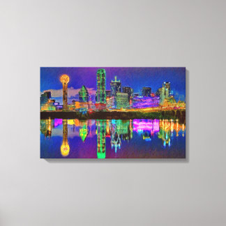 Lienzo Dallas Skyline en Night Chrome Editado Canvas Art