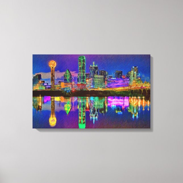 Lienzo Dallas Skyline en Night Chrome Editado Canvas Art (Anverso)