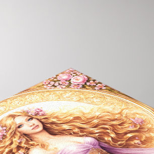 Lienzo Dama de cabello dorado fluido con vestido junto a 