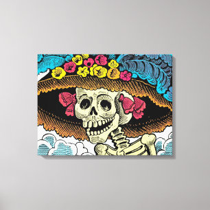 Lienzo Dama de la Calavera Azucarada con Sombrero Floral