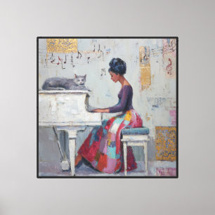 Lienzo Dama de piano brillante púrpura gris gato