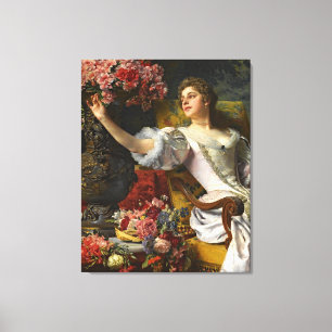 Lienzo Dama De Vintage Con Vestido De Naranja Rosa Y Rosa