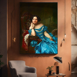 Lienzo Dama Elegante Vintage Con Vestido Verde Azul