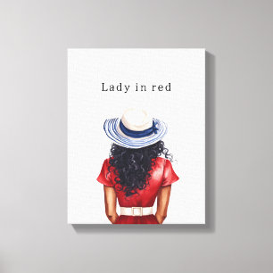 Lienzo Dama en vestido rojo cabello negro