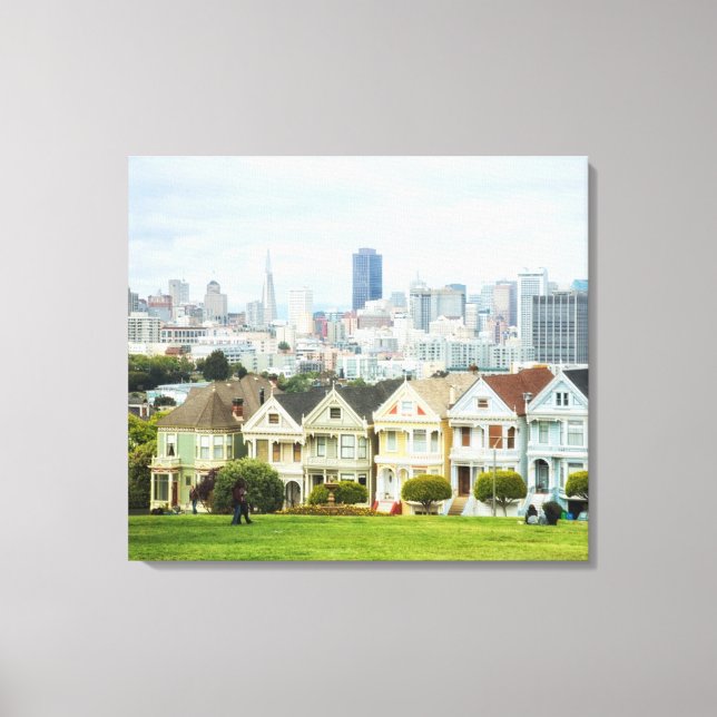 Lienzo Damas pintadas, casas victorianas y horizonte (Anverso)