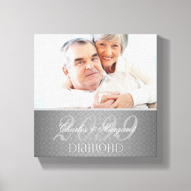 Lienzo Damasco plateado de 60 años de diamantes 8x8 foto (Anverso)