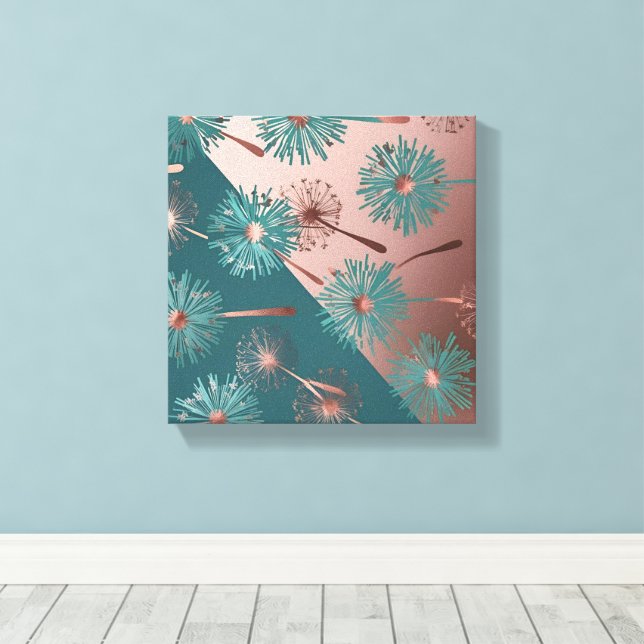 Lienzo Dandeliones de Turquesa y Cobre (Insitu (piso de madera))