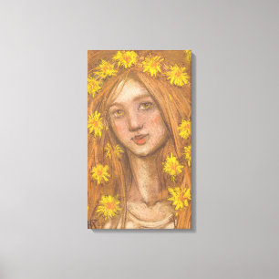 Lienzo Dandelions Bloom, Blonde Chica Flores Pintura de a