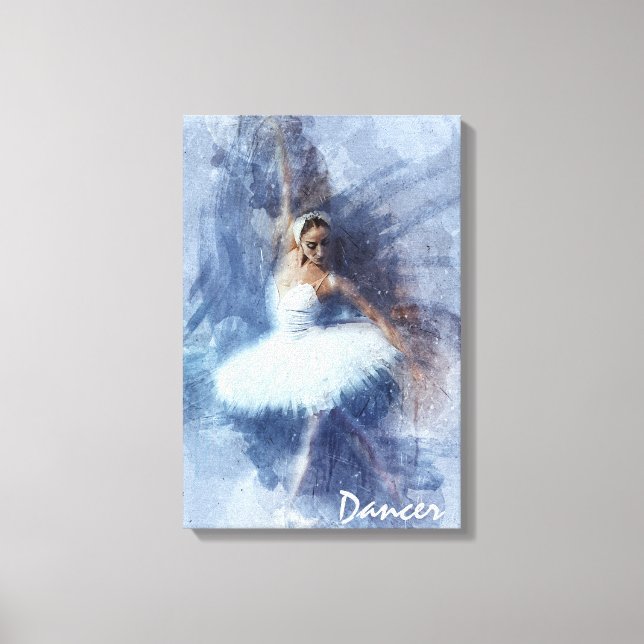Lienzo Danza, bailarina, ballet, azul, pintura blanca (Anverso)