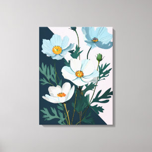 Lienzo Danza floral de ensueño: Flores blancas y azules