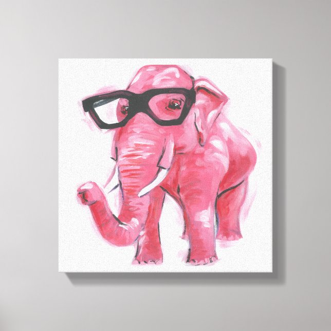Lienzo Dapper Animal | Elefante Rosa En Lentes De Ojo (Anverso)