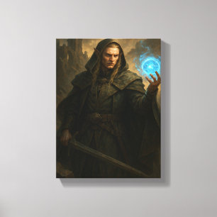 Lienzo Dark Elf Mage Holding GIGHT Blue Magic Orb