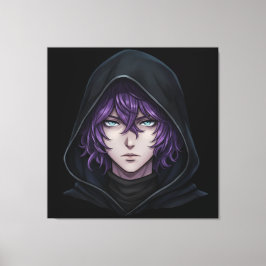Lienzo Dark Hoodie Anime Boy with Purple Hair