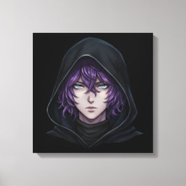 Lienzo Dark Hoodie Anime Boy with Purple Hair