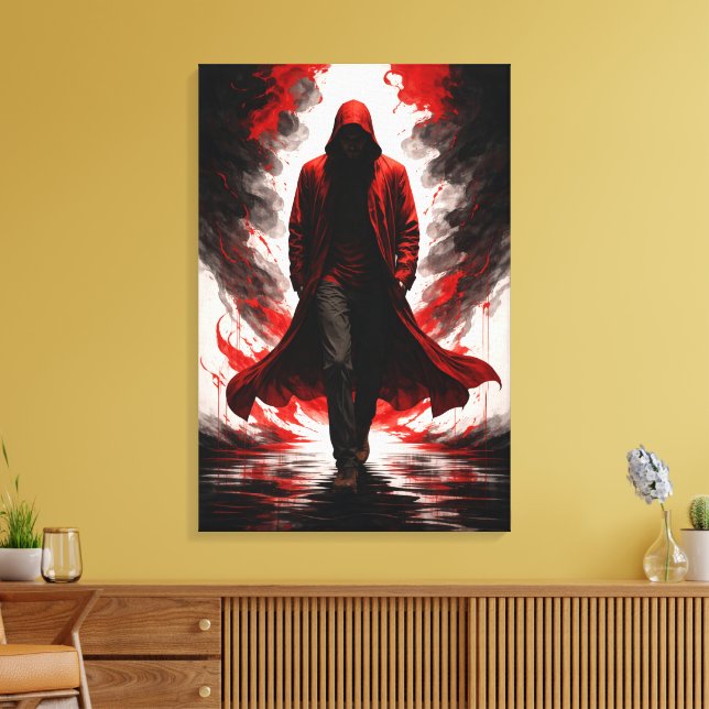 Lienzo Dark Power Awakening – Red Hooded Figure (Insitu (Sala de estar))