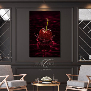 Lienzo Dark Red Cherry Splash in Water Art Canvas Print
