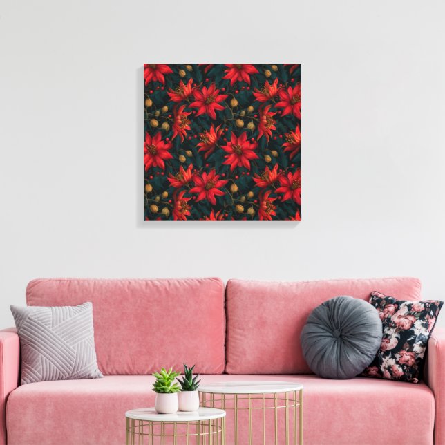 Lienzo Dark Red Christmas Floral Pattern (Insitu (Sala de estar))